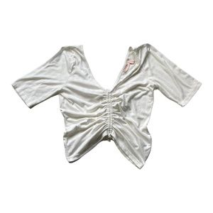 Willow & Root Boho raunched Crop Top Size Large Ivory Cottagecore‎ Shirt blouse